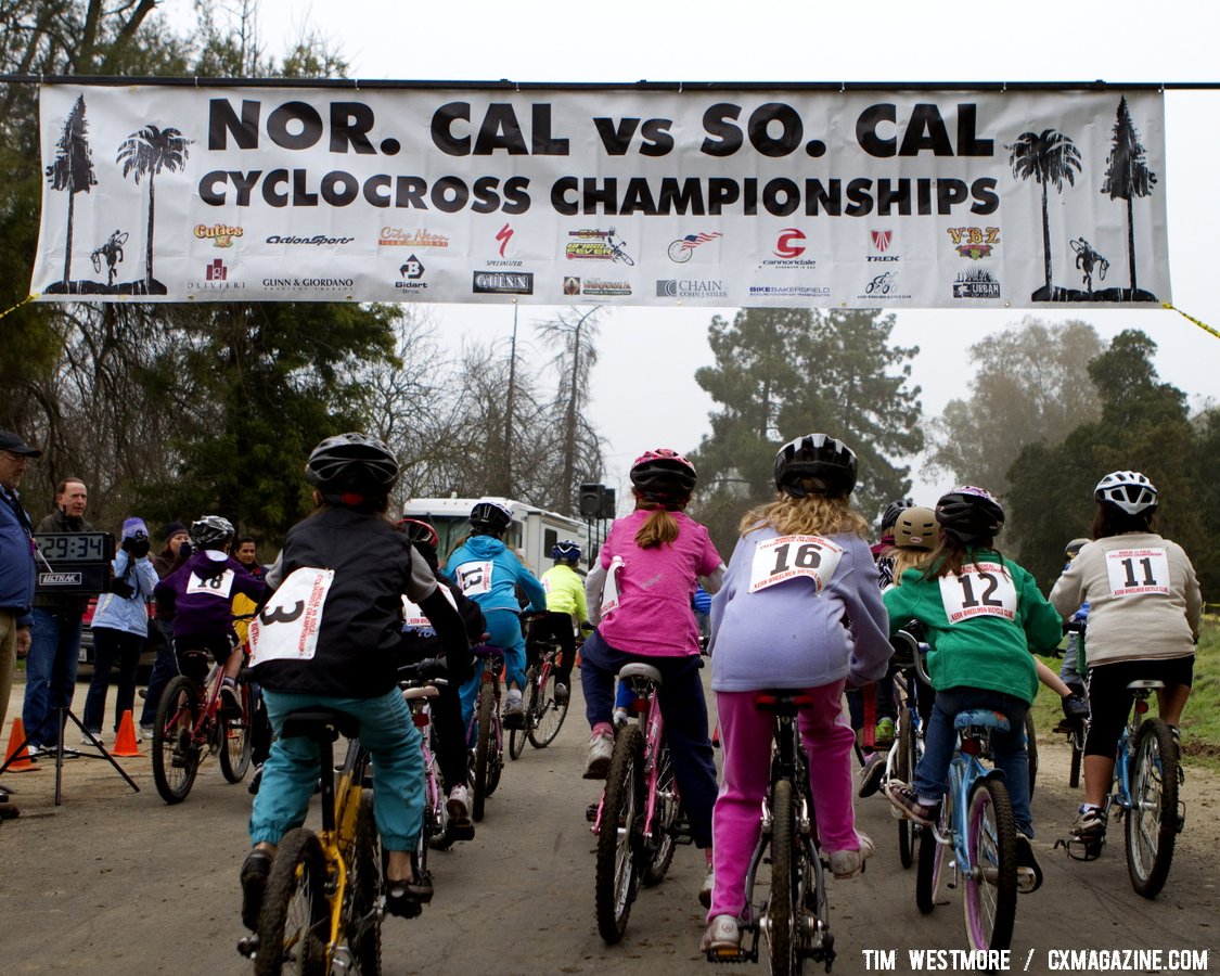 The kids race showed Bakersfield cyclocross has a bright future. Socal vs. Norcal Cyclocross Championships. © Tim Westmore